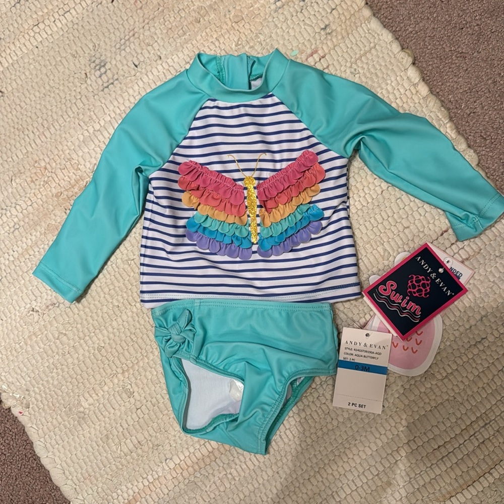 Andy & Evan 2-Piece Striped Swimsuit NWT 0-3mo